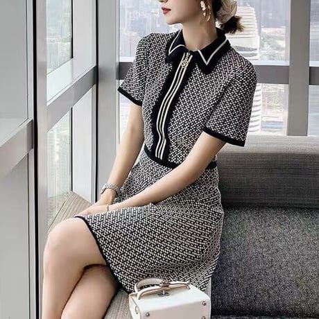 レトロジップポロAラインワンピ　0457