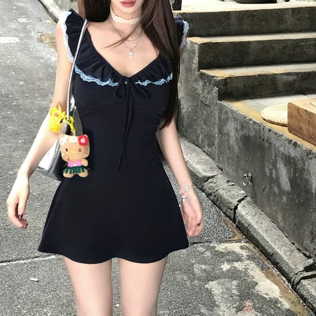 ネイビーフリルリボントップス　1172