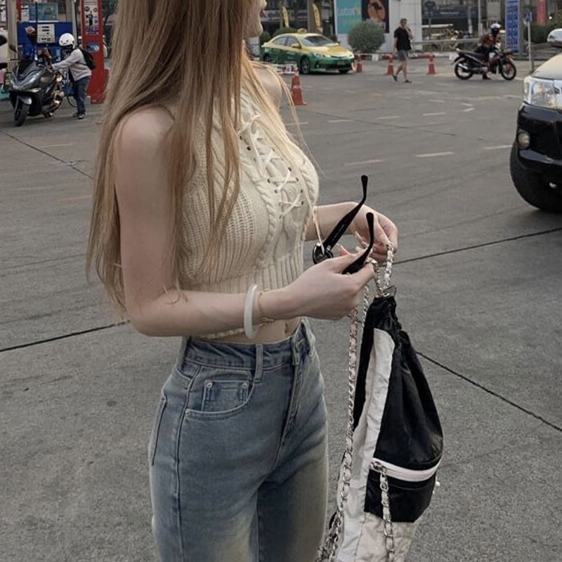 ニットリボンノースリーブトップス 0658 | Dolly