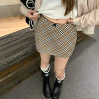 ベージュチェックリボンスカート　1281