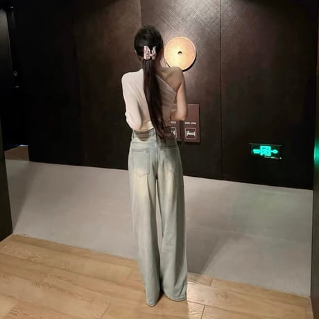 ビジューデザインワイドダメージデニム　1241