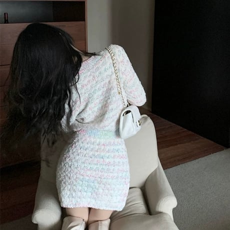 カラフルステッチニットセットアップ　0987