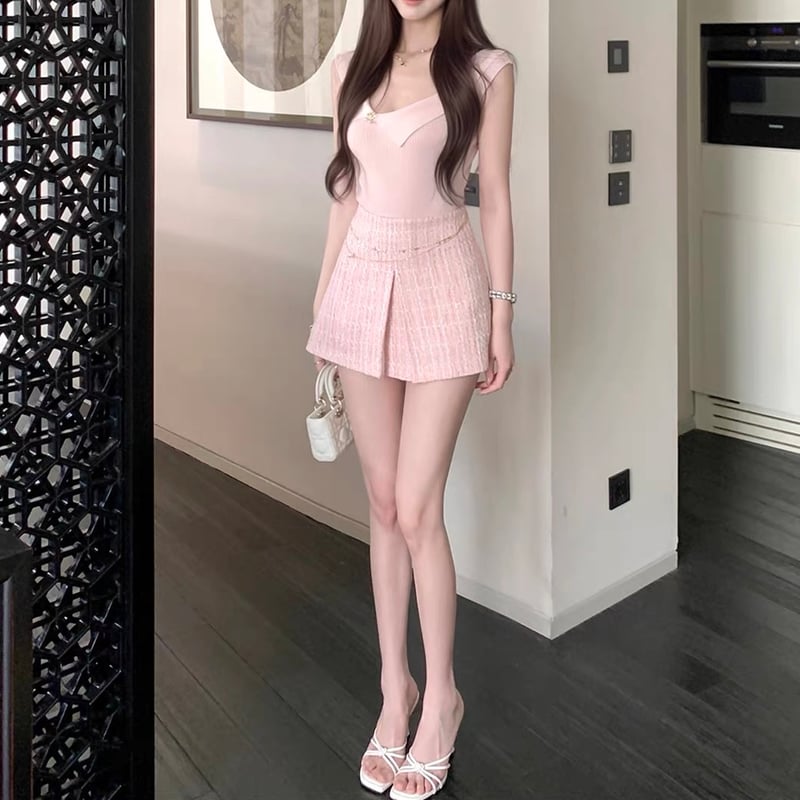 【新品未使用】定価42,900円　エリザ　ツイードスカート　ピンク リゼクシー RESEXXY ツイードプリーツミニスカート