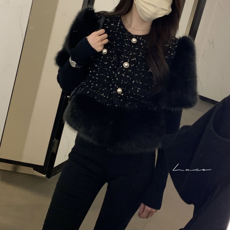 フレンチツイードファーショートコート 0571 | Dolly