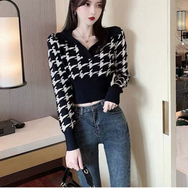 千鳥柄ニットトップス 0010 | Dolly