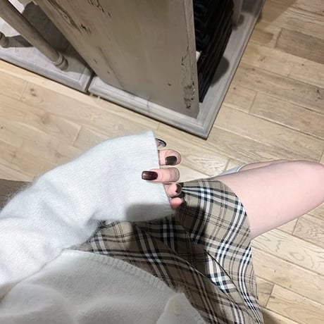 ベージュチェックリボンスカート　1281