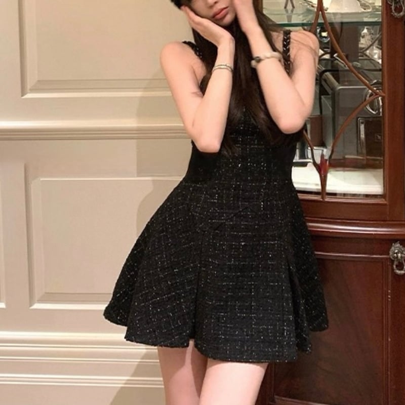 AOC3341＊配色ツイードフレアミニドレスwhM AOC3341＊配色ツイードフレアミニドレスwhM AOC3341＊配色ツイード