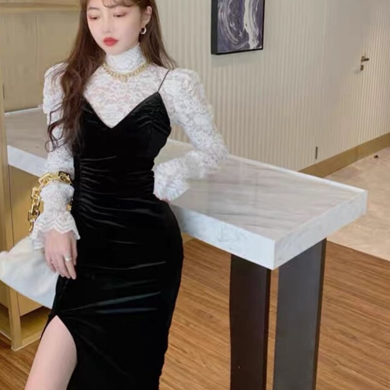 シースルートップス×ベルベットサスペンダードレス 0099 | Dolly シースルートップス×ベルベットサスペンダードレス 0099 | Dolly