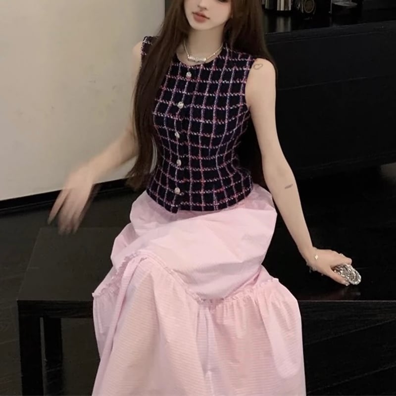 ピンクブラックツイードトップス 0890 | Dolly