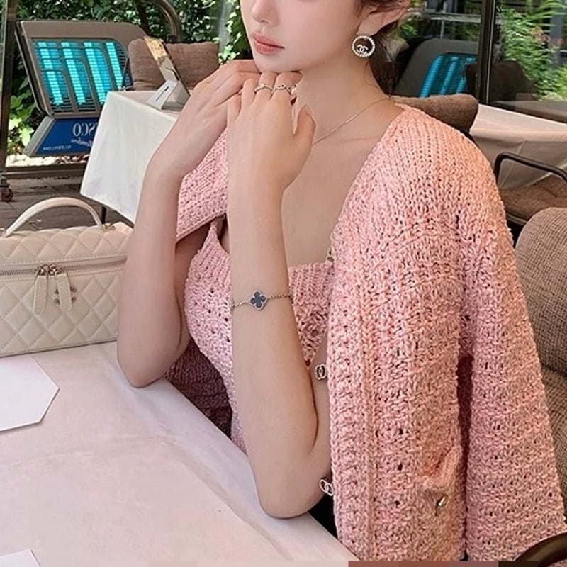 ピンクニットビジュートップス＋カーディガン 1243 | Dolly