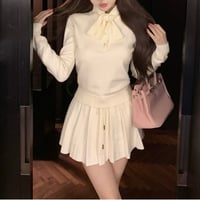 ホワイトニットフェミニンセットアップ　1104