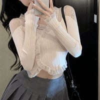 シンプルシースルーニットトップス　0547