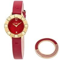 ２年保証 新品 FURLA フルラ CLUB クラブ 腕時計 R4251109518 ステンレス レザー レディース レッド イエローゴールド 替えベゼル付 クォーツ 電池式
