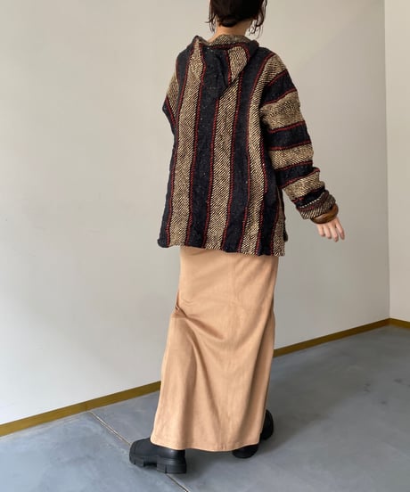 80's fake suede front slit skirt