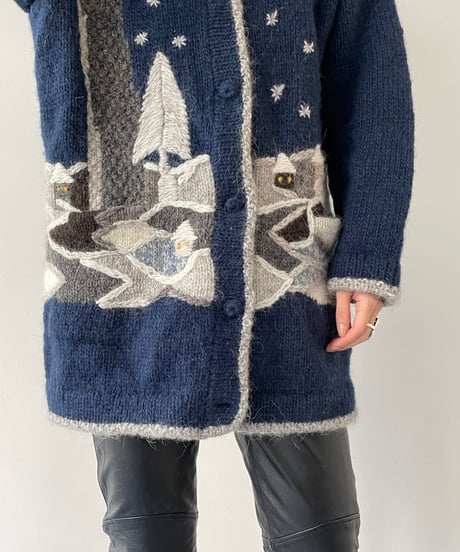 90's hand knitted landscape cardigan