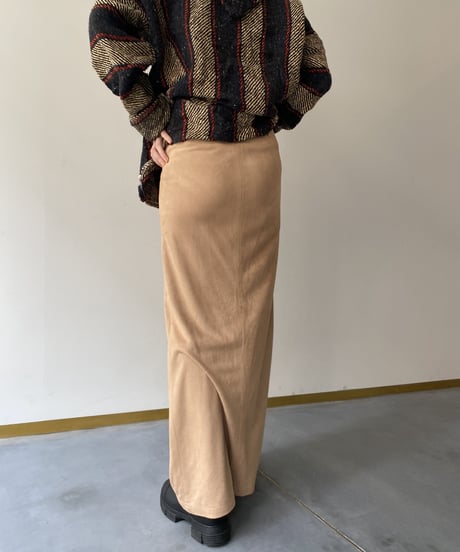 80's fake suede front slit skirt