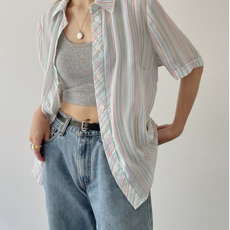 90's candy stripe sheer shirt