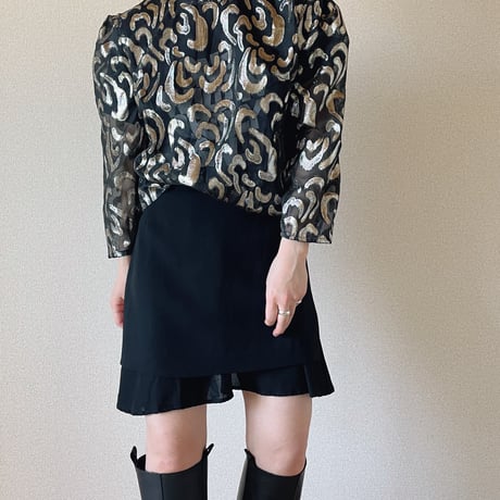 90's metallic×sheer design blouse