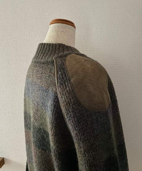 90's made in ITALY leather patch cardigan
