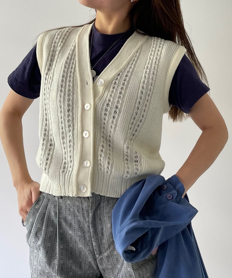 80's made in USA milk knit vest | lanavague