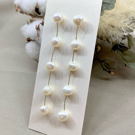 結婚式  5連淡水パールピアス