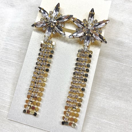 結婚式 キラキラゴールドビジューイヤリングorピアス