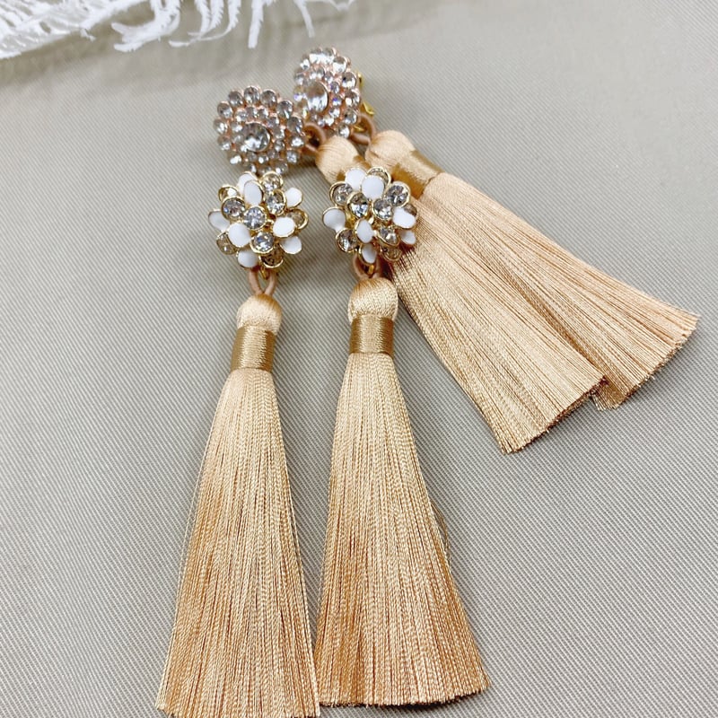 結婚式 選べるセンターパーツ 選べるロングタッセルカラー ピアス
