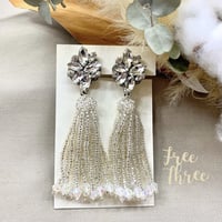 結婚式 キラキラシルバービジュー×ビーズタッセルピアスor イヤリング