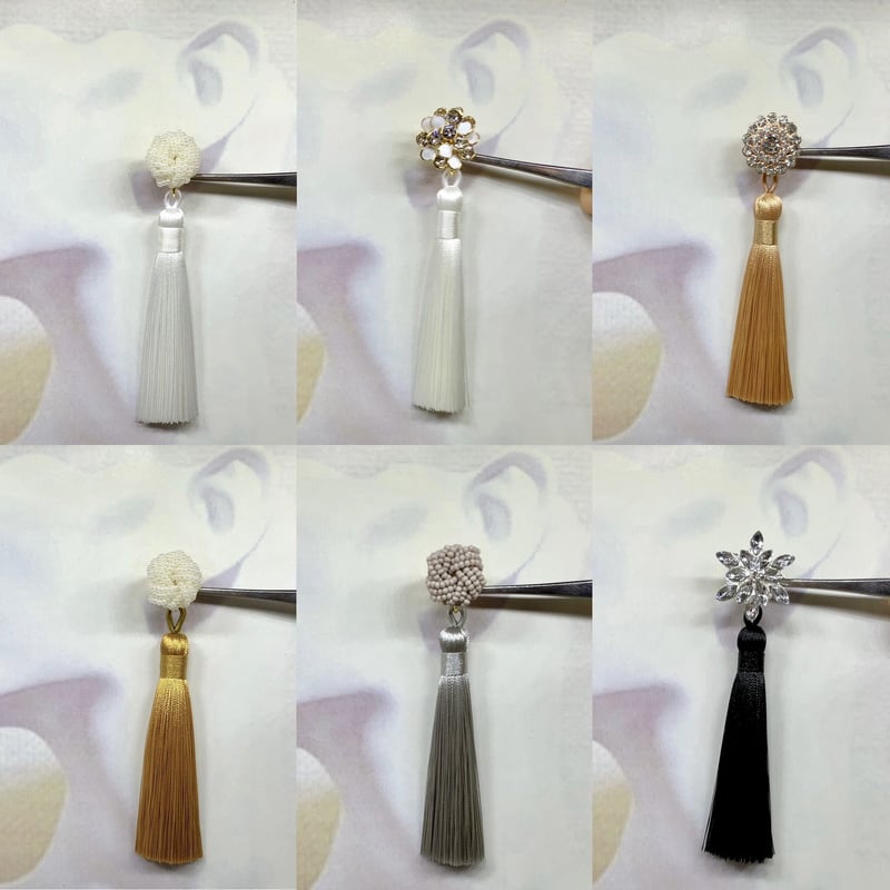 結婚式 選べるセンターパーツ 選べるロングタッセルカラー ピアス