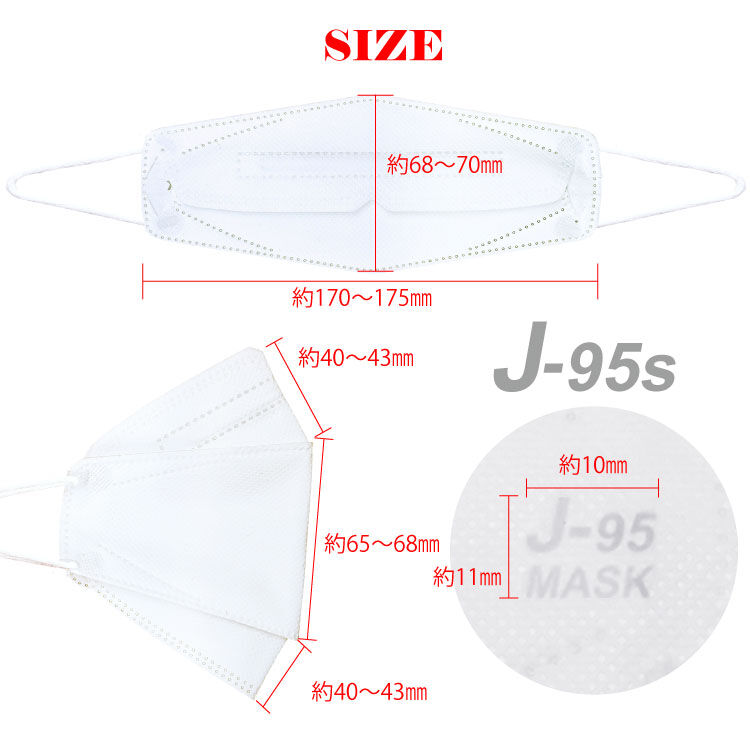 J-95sマスク】≪子供Sサイズ≫小さめサイズ JIS規格適合・医療用レベル