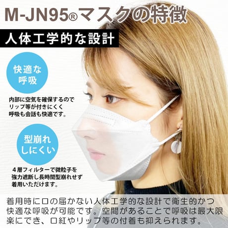【M-JN95®マスク】4層構造の3D立体型マスク  30枚入り   個別包装