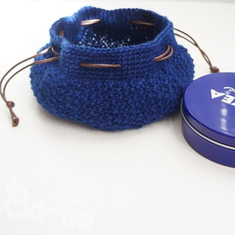 ばあば、鹿の子編みのころりんknit巾着（bleue point de riz・KPO7)