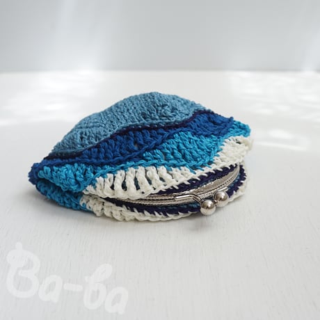 ばあば ⛱ 波なみ模様のがま口（vagues bleues・C1775）