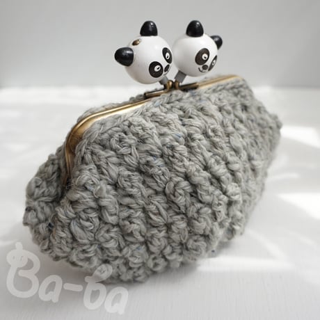 ばあば作 🐼 仲良しパンダのパプコーン編みさらに大きめがま口（熊猫・C1477）