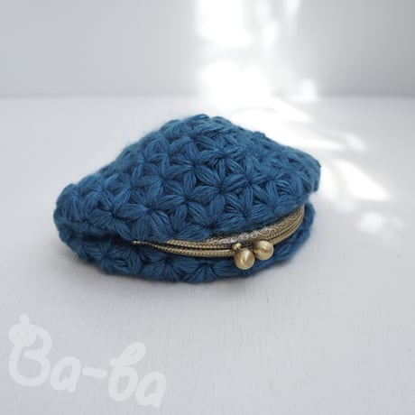 ばあば♪リフ編みふわっとがま口（blaue Blume・C1740)