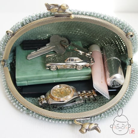 ばあば作☆☆小鳥のプチバッグ（glass green・1383）