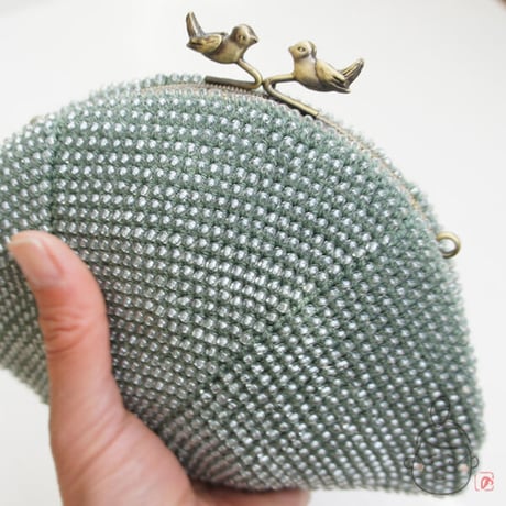 ばあば作☆☆小鳥のプチバッグ（glass green・1383）