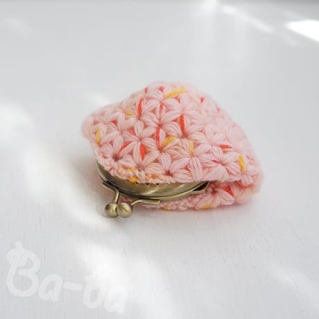 ばあば作・リフ編みのminiがま口（レトロピンク・C1716）