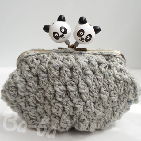 ばあば作 🐼 仲良しパンダのパプコーン編みさらに大きめがま口（熊猫・C1477）