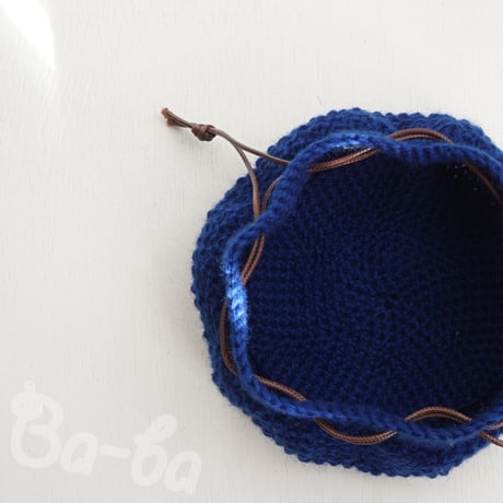 ばあば、鹿の子編みのころりんknit巾着（bleue point de riz・KPO7)
