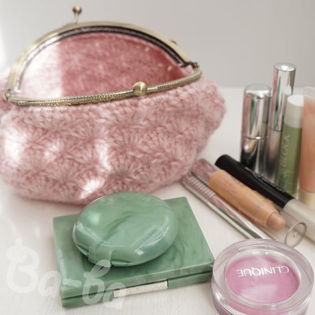 ばあば ♥ 松編みの、さらに大きめがま口（sherbet pink・C1742）