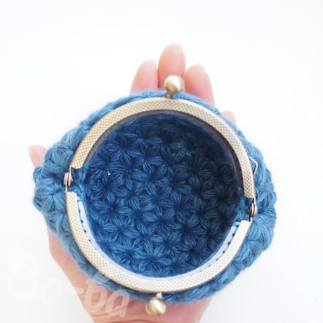 ばあば♪リフ編みふわっとがま口（blaue Blume・C1740)