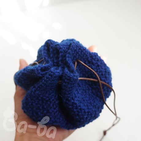 ばあば、鹿の子編みのころりんknit巾着（bleue point de riz・KPO7)