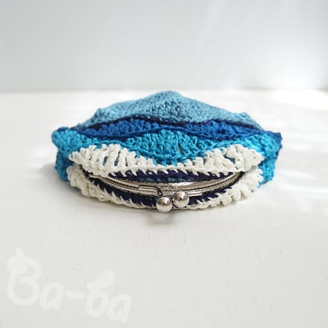 ばあば ⛱ 波なみ模様のがま口（vagues bleues・C1775）