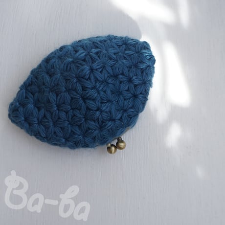 ばあば♪リフ編みふわっとがま口（blaue Blume・C1740)