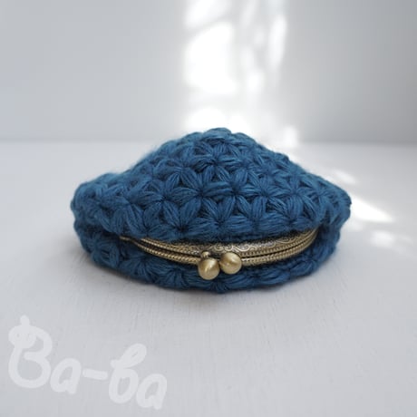 ばあば♪リフ編みふわっとがま口（blaue Blume・C1740)