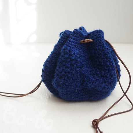 ばあば、鹿の子編みのころりんknit巾着（bleue point de riz・KPO7)