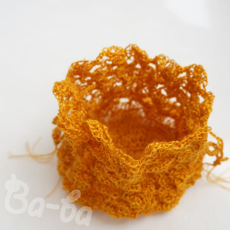 ばあば ♪ 透かし編みの、すけすけ巾着 （金柑・KPS1） | SHOP2155