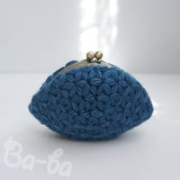 ばあば♪リフ編みふわっとがま口（blaue Blume・C1740)