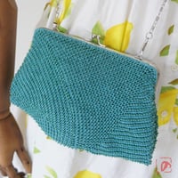 ばあば ⁛ つぶつぶガラスビーズのスクエアバッグ（碧橘・2254）